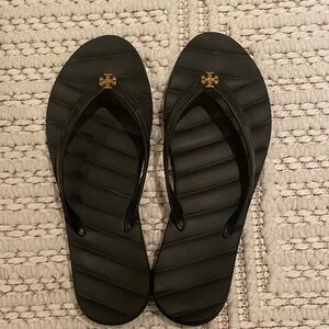 Tory Burch Black Sandals with Gold Logo